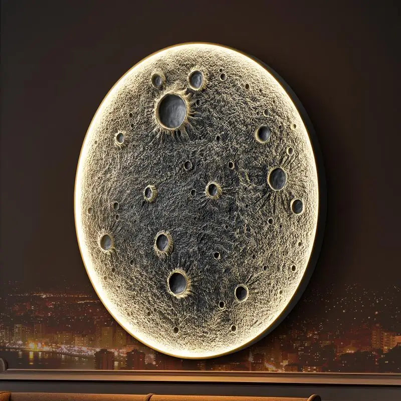 48-Inch LED Moon Wall Light - Plug-In Dimmable Sconce with Remote, 45W Main & 20W Night Light, Meteorite Crater Design, 1.75