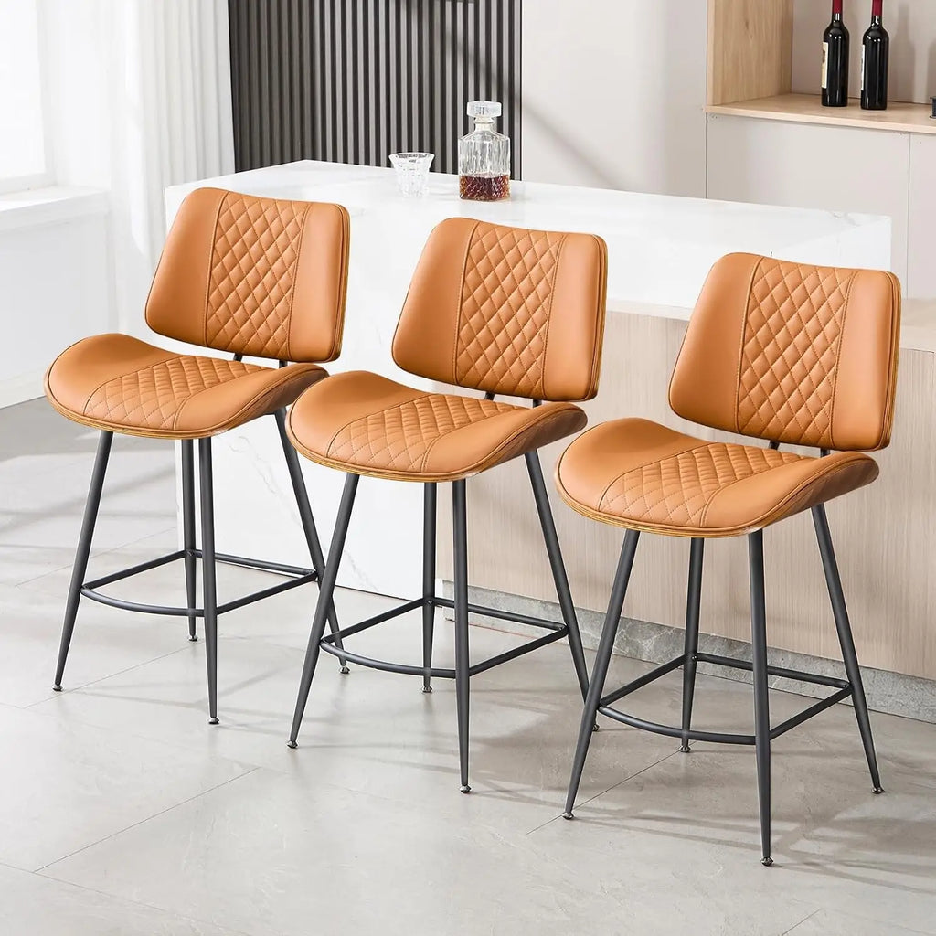 Counter Height Barstools Set of 3, 26.9" Armless Stools with Metal Legs, Walnut Pub Chair in Modern Style, Customized