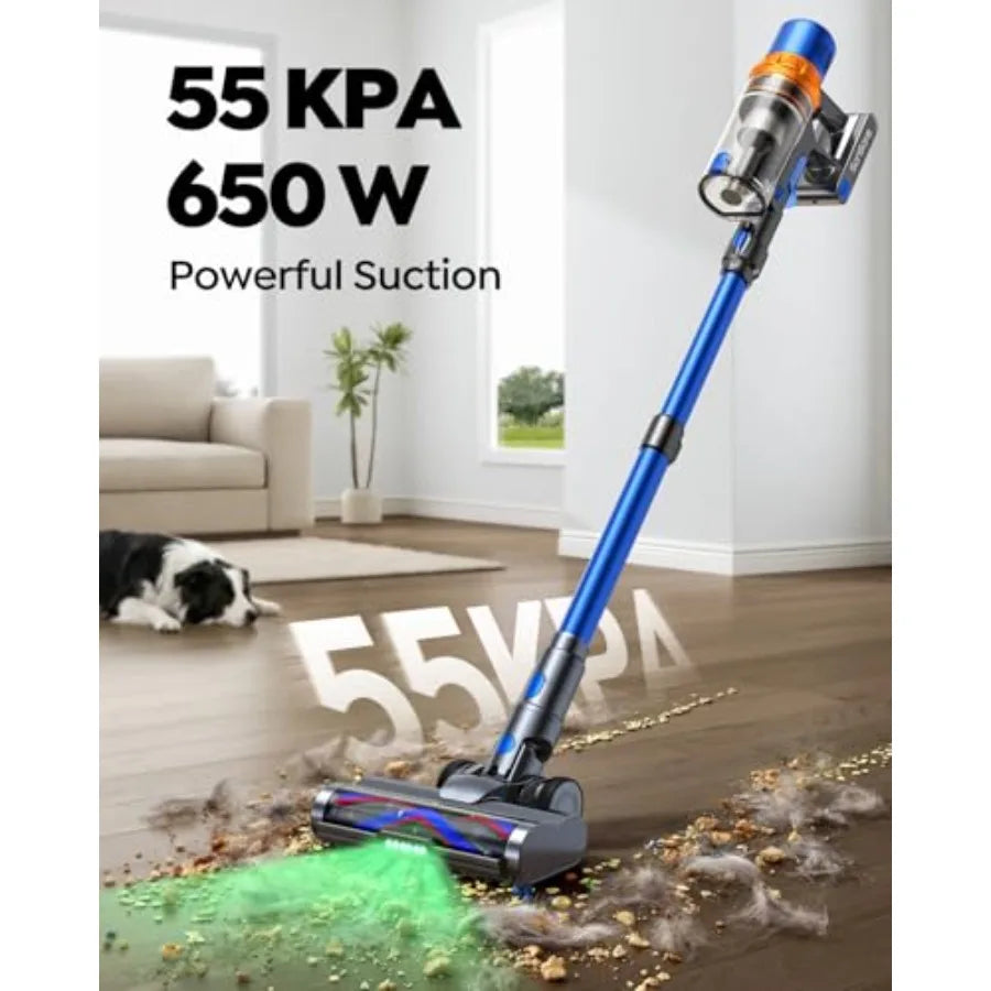 Cordless Vacuum Cleaner 650W 55KPa 70Mins Stick Vacuum with Bendable Wand 3.3ft Hose Auto Mode Self-Standing Aromatherapy V-Sha