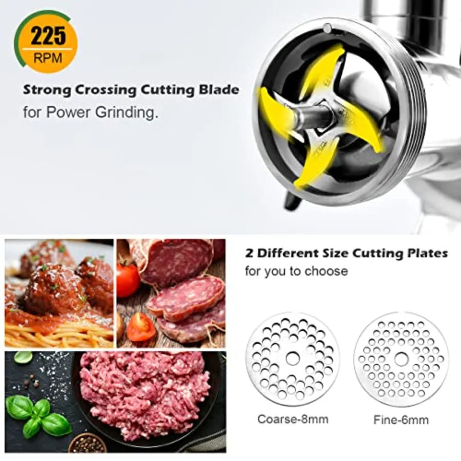 Commercial Meat Grinder 1.5 HP 1100W 551LB h Stainless Steel Electric Sausage Stuffer 225RPM Heavy Duty Industrial Meat Mincer