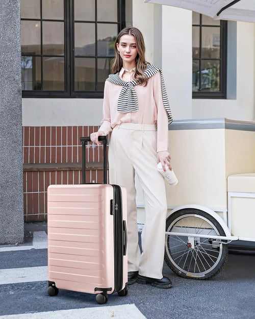 24 Inch Expandable Hard Shell PC Suitcase with Smooth Spinner Wheels, Lightweight Travel Luggage TSA Approved in Pink