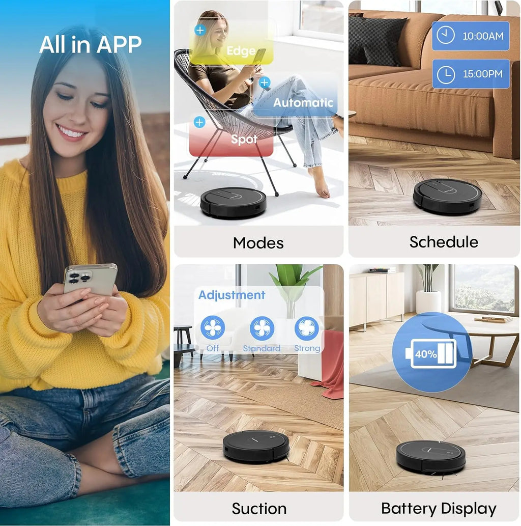 Robot Vacuum and Mop with 5000Pa Suction, Wi-Fi/App Control, Ultra Slim Design for Pet Hair and Hard Floors