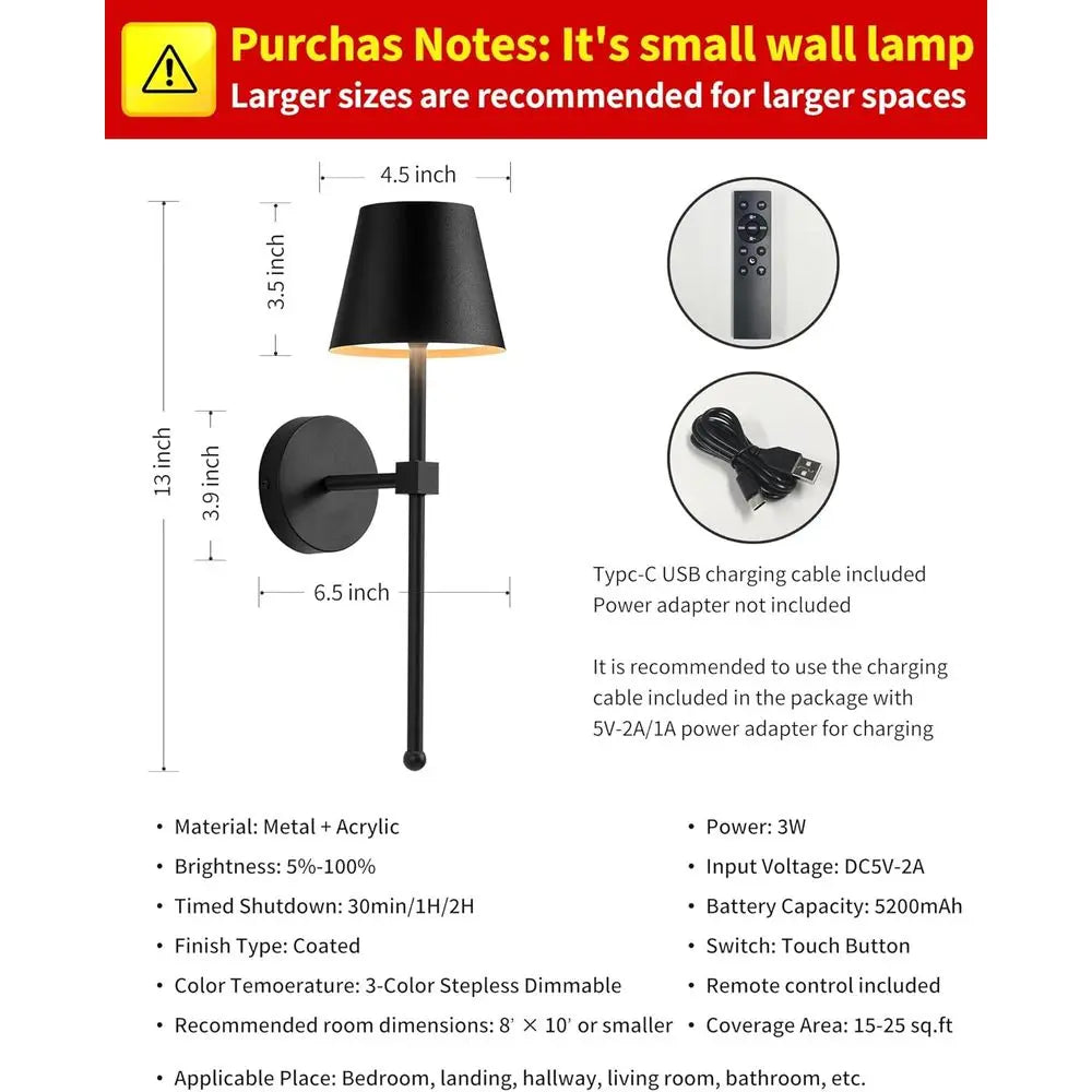 WirelWall Sconces Set o 2, Small Cordl5200mAh Rechargeable Battery LED Wall Lamps, SteplDimming Lightings or Wall Painting, Livi