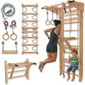 Wooden Wall Ladder with Pull-Up and Dip Station - Multifunctional Home Gym Equipment for Strength and Stretching