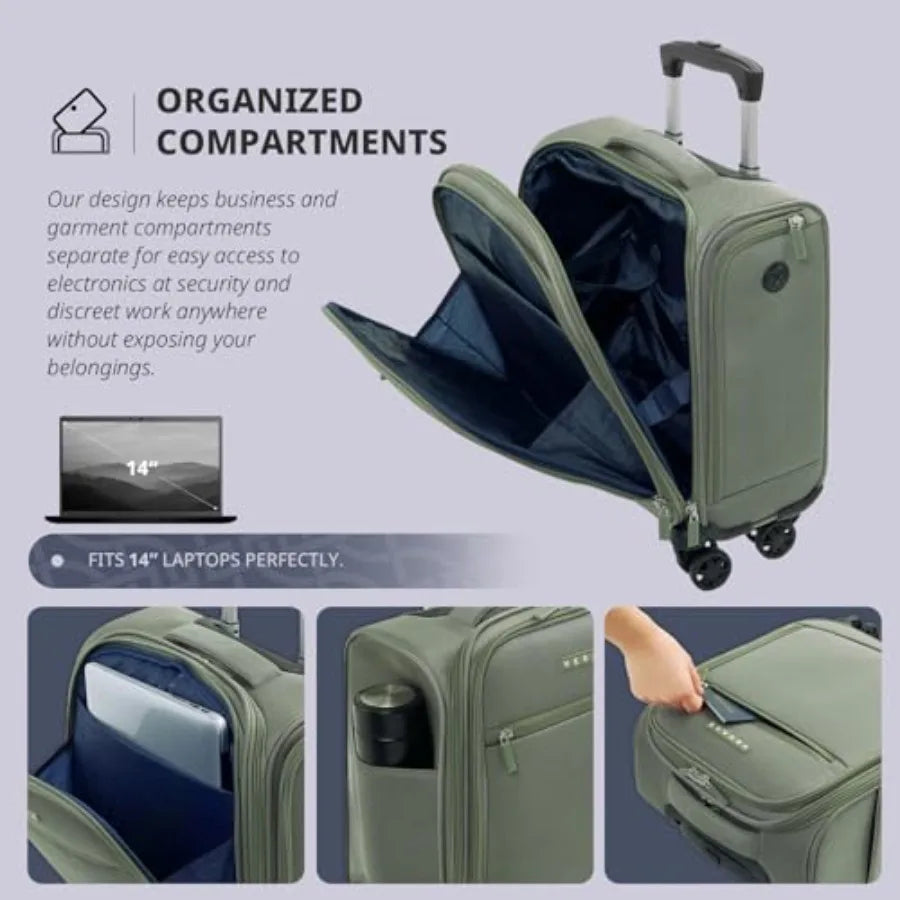Verage Underseat Carry On Luggage with Wheels14.5-Inch Spinner Small Suitcase Softside Lightweight Travel Bag for Men and Women