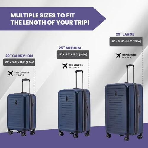 25 Inch Expandable Hardside Checked Suitcase with 360 Spinner Wheels TSA Approved Lock in Black for Travel and Business