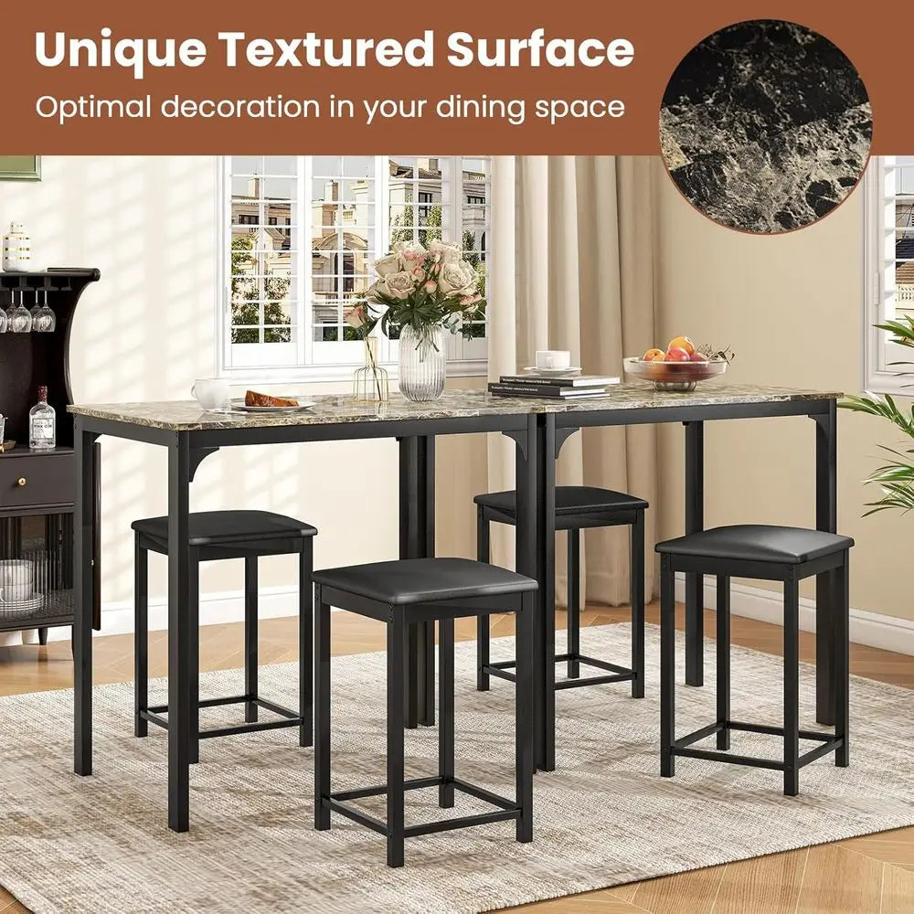 3-Piece Marble-Top Dining Set with 2 Chairs, Modern for Home or Hotel Dining