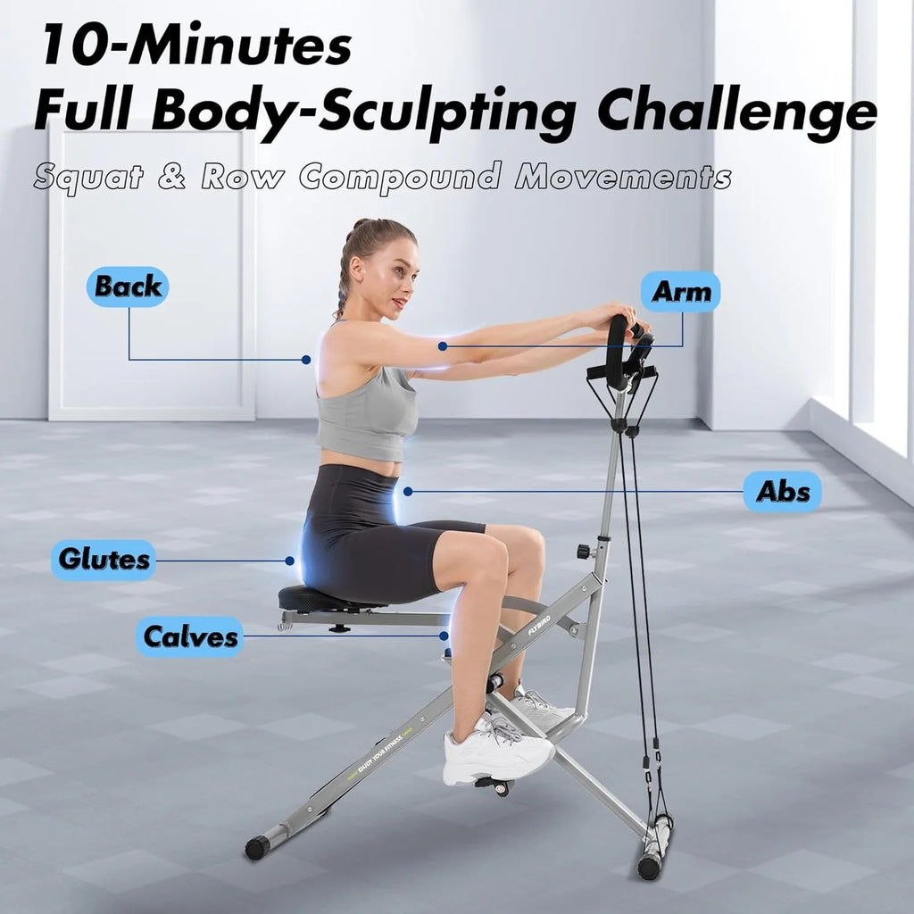 FLYBIRD Squat Machine,Ride Rowing Machine for Glute Core Legs Cardio Exercise,4 Adjustable Resistance Levels,Foldable&Easy Setup