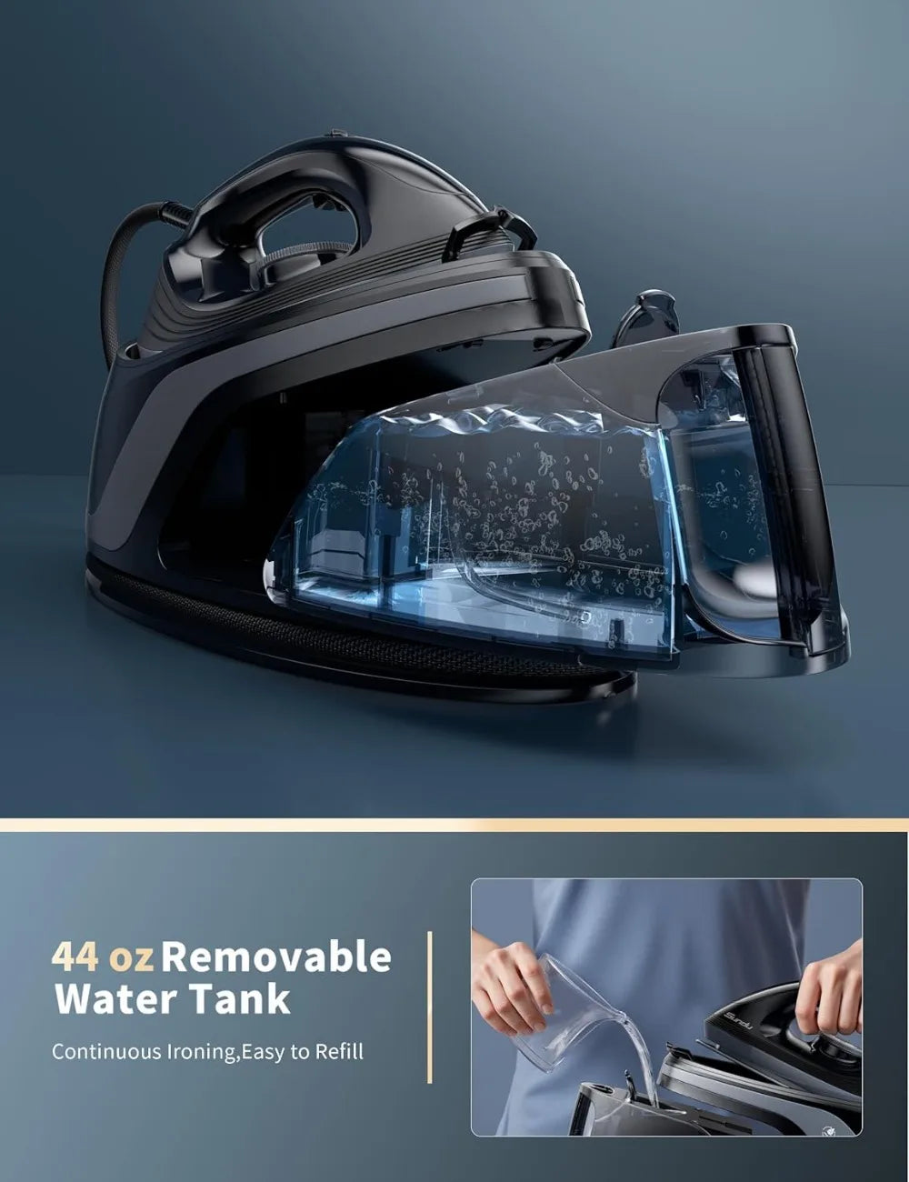 1500W Steam Iron for Clothes, Rapid Heating Ceramic Soleplate, Precise Thermostat Dial, Self-Cleaning, Auto-Off, 44oz Tank