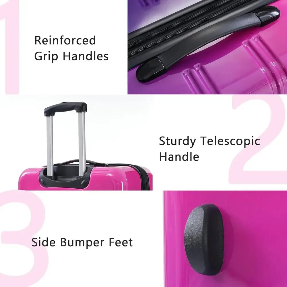 3-Piece Hardshell Luggage Set with Spinner Wheels, Expandable Gradient Color, TSA Lock, Lightweight 20 24 28, Purple and Pink