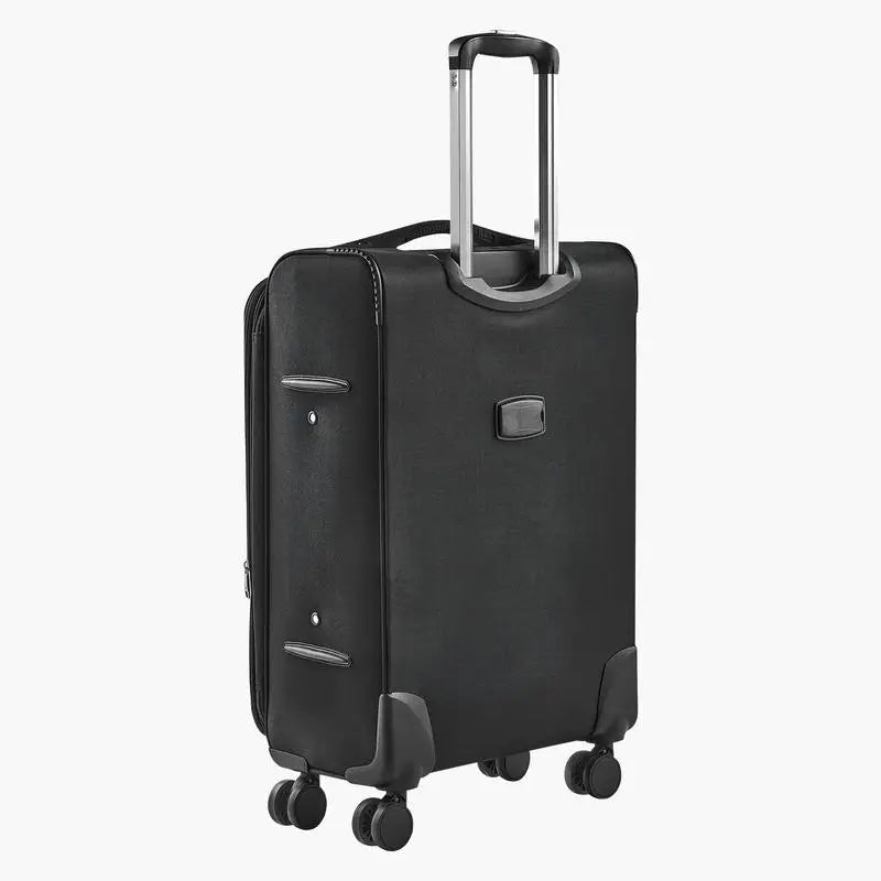 Expandable Softshell Trolley 24-Inch For Business Travel Family Vacation Overseas Study, Medium Checked Suitcase Built-in TSA Lock Multi-directional Spinner Wheels Black Polyester Fabric