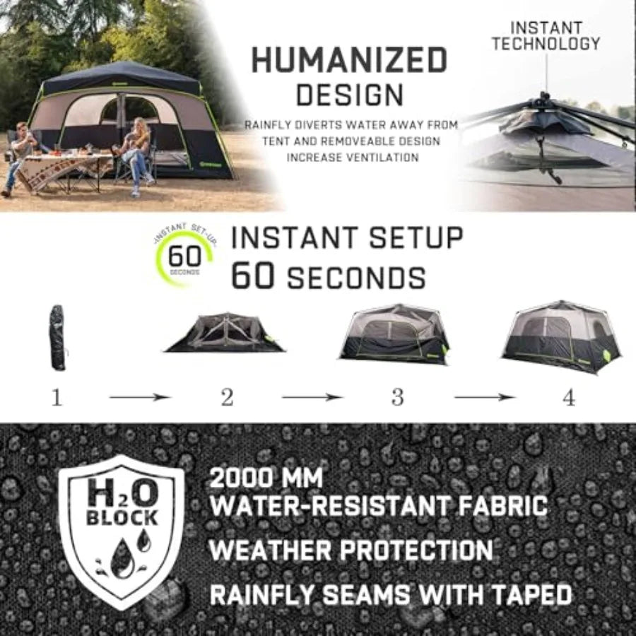 8 Person Instant Tent, Waterproof Pop Up Tents for Camping with Rainfly, 60 Seconds Easy Setup, Automatic Cabin Tent for Family