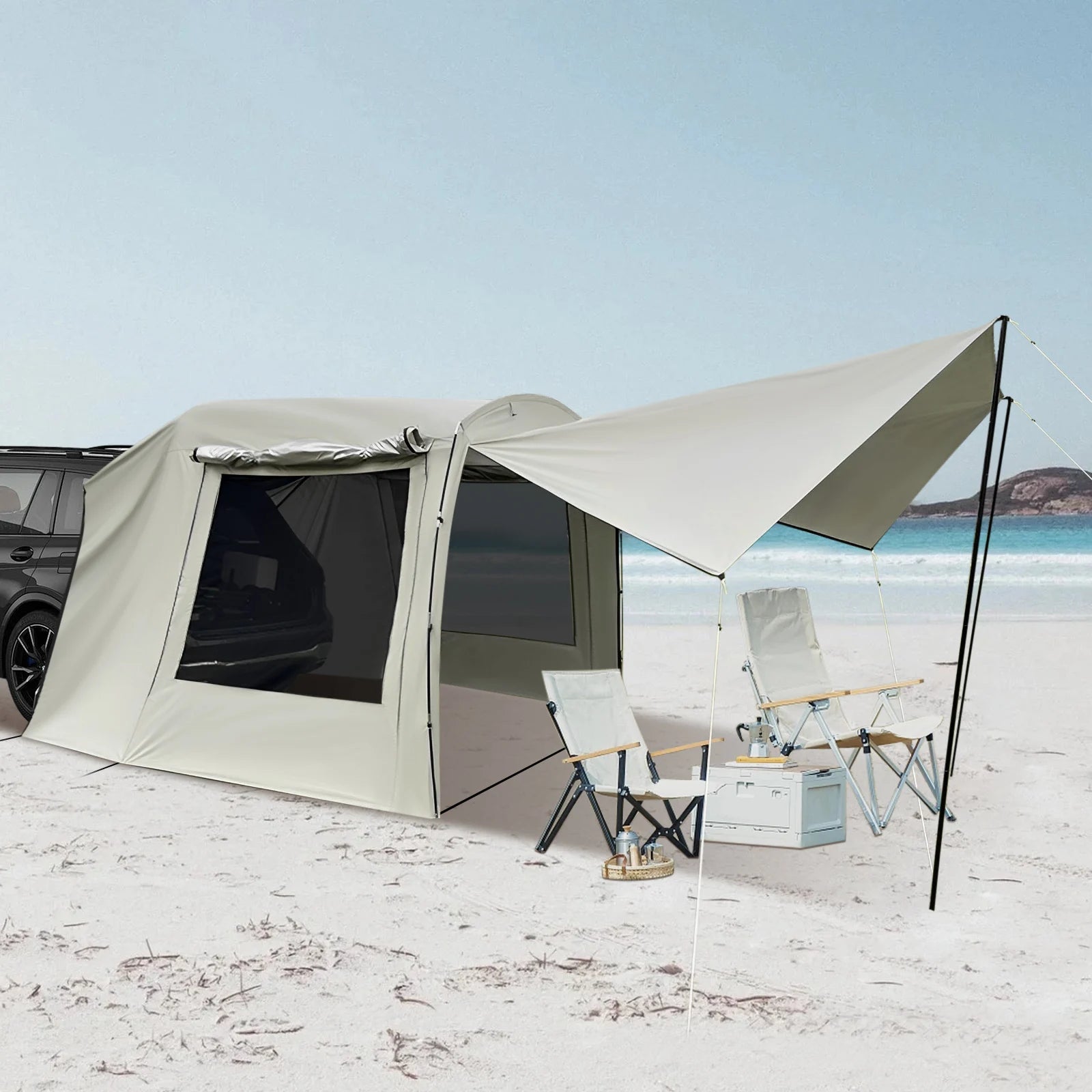 4.85*2.4*1.95m Car Awning Outdoor Tent Car 210T Polyester Fabric Tent Attachment for Camping Car Camping Tent