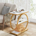 End Table, Narrow End Table With 3 Storage Shelves, Wood Side Table With Black Metal Frames, Industrial Small Sofa Side Table F