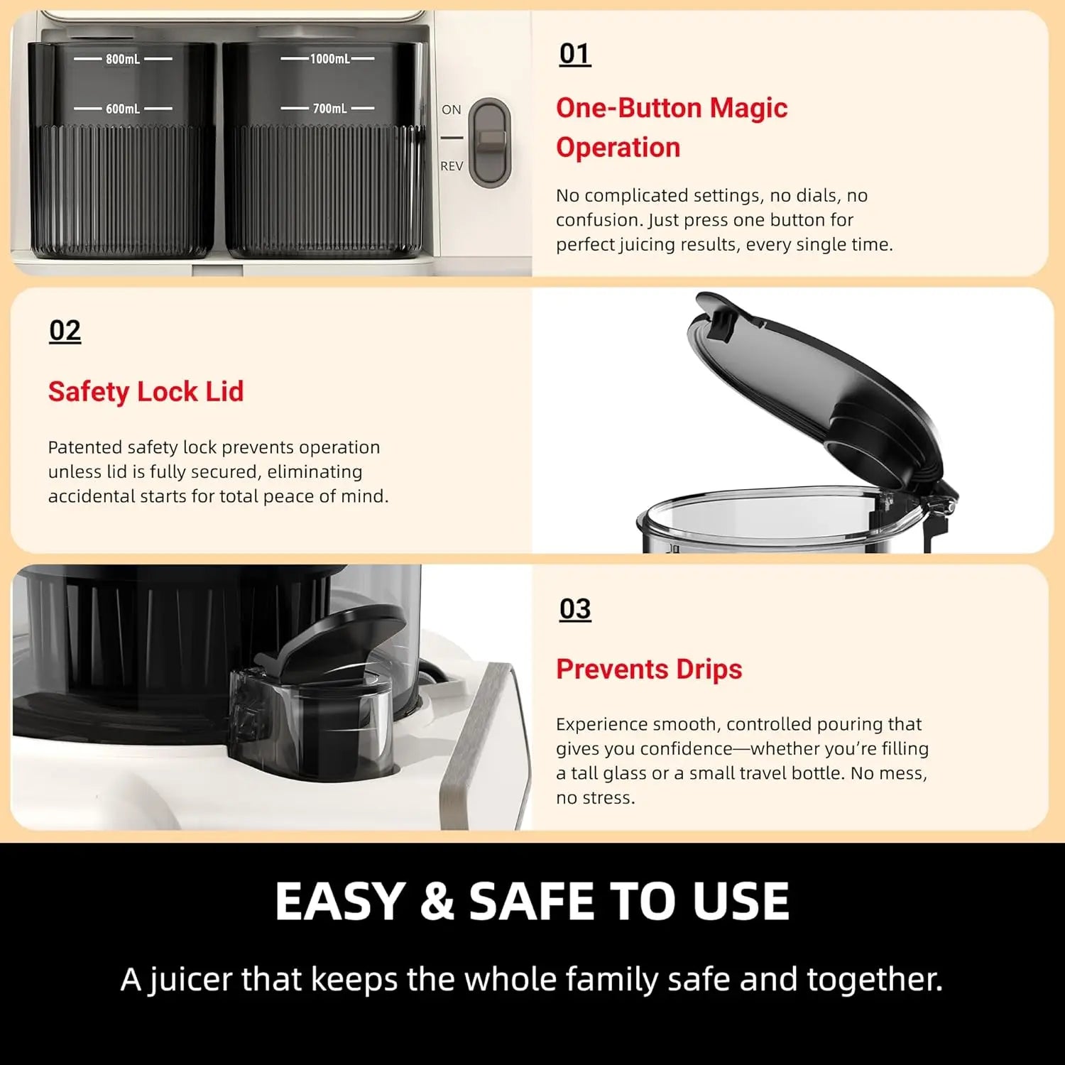 Cold Press Juicer: 99% Juice Yield, Wide Feed Chute, Quiet Motor, BPA-Free, Easy Clean