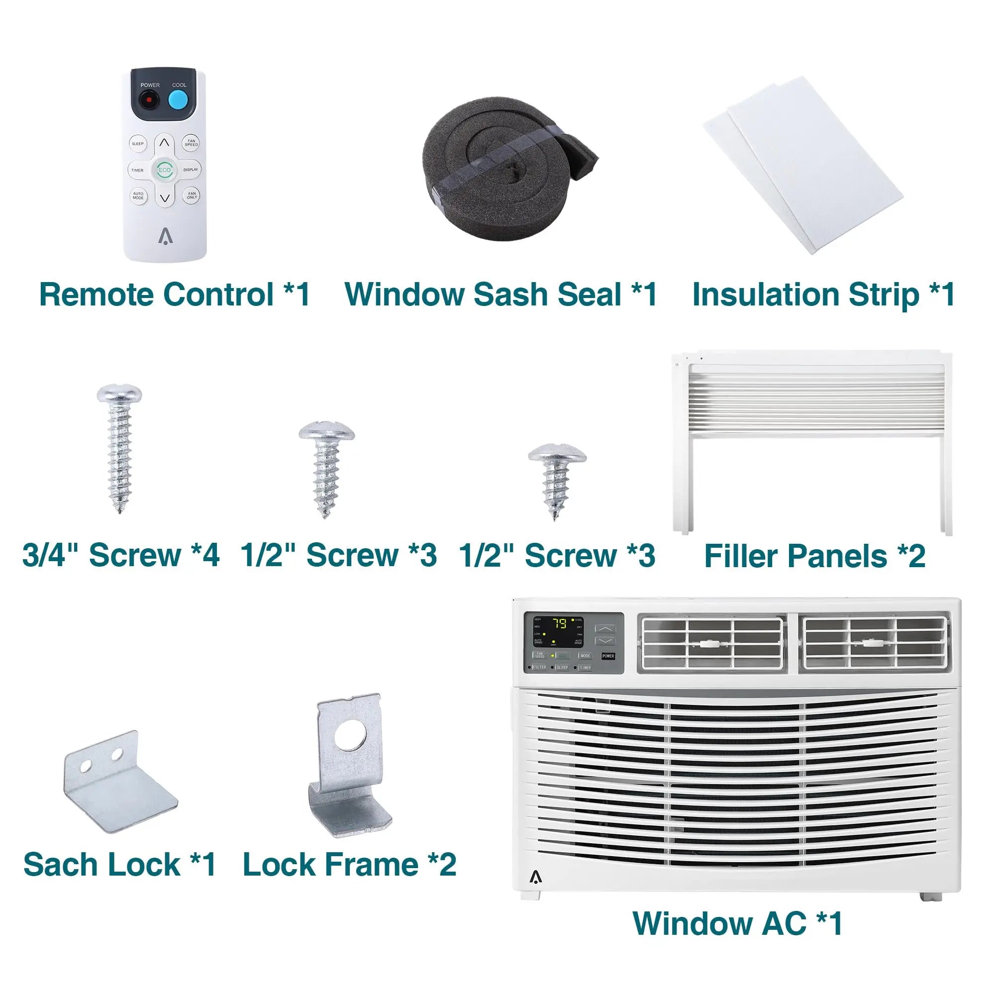 6000 BTU Window Air Conditioner, Smart WiFi AC Unit with Remote Control & Digital Display, Quiet Cooling for Small Rooms up to 250 Sq. Ft., Dehumidifier & Fan Modes, Easy Installation, White