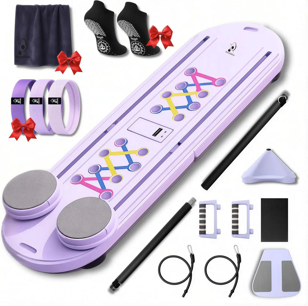 Foldable Pilates Reformer Board - 10-in-1 Home Workout Set with Towel, Bands, Socks - Portable Gym Equipment