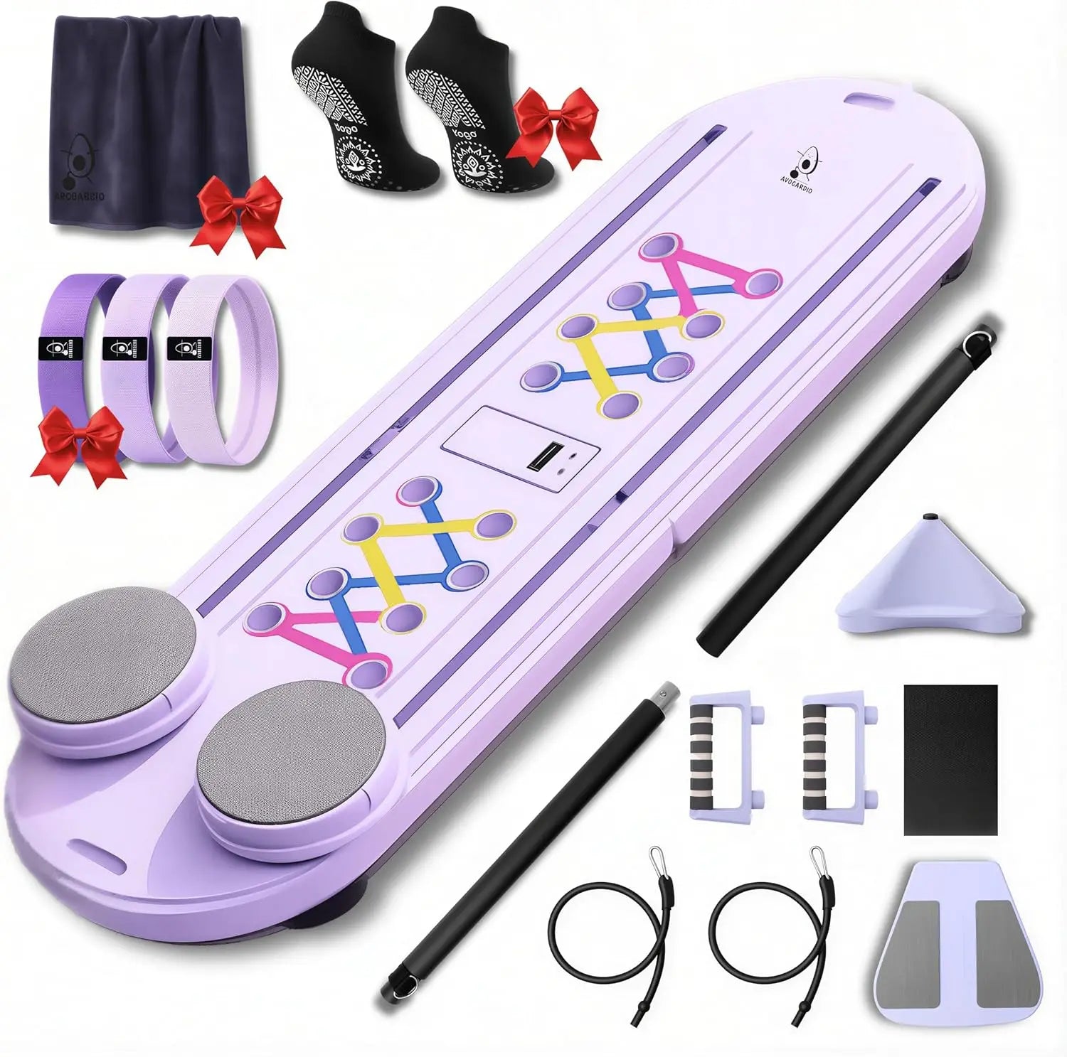 Foldable Pilates Reformer Board - 10-in-1 Home Workout Set with Towel, Bands, Socks - Portable Gym Equipment