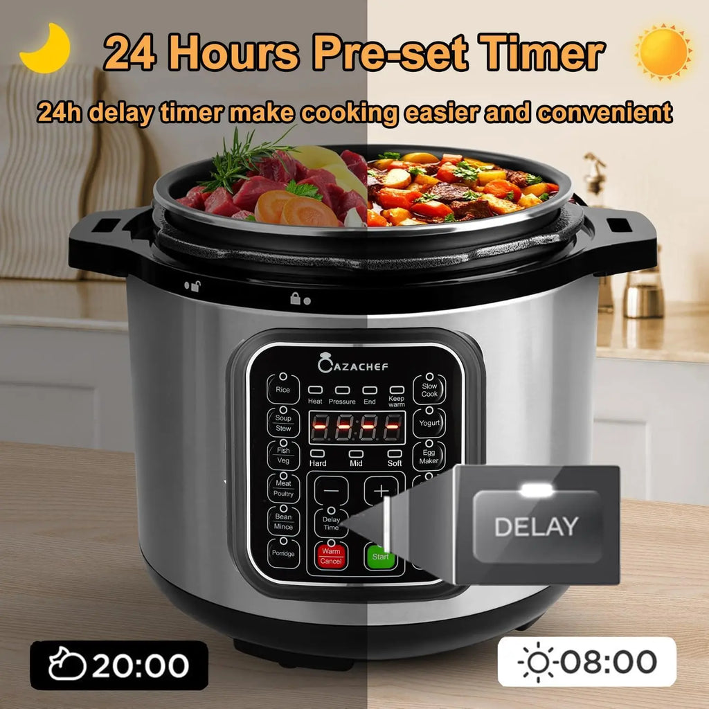 8qt Stainless Steel Pressure Cooker, 14-in-1 Electric Rice Cooker & Slow Cooker, LED Multifunction Steamer & Food Warmer