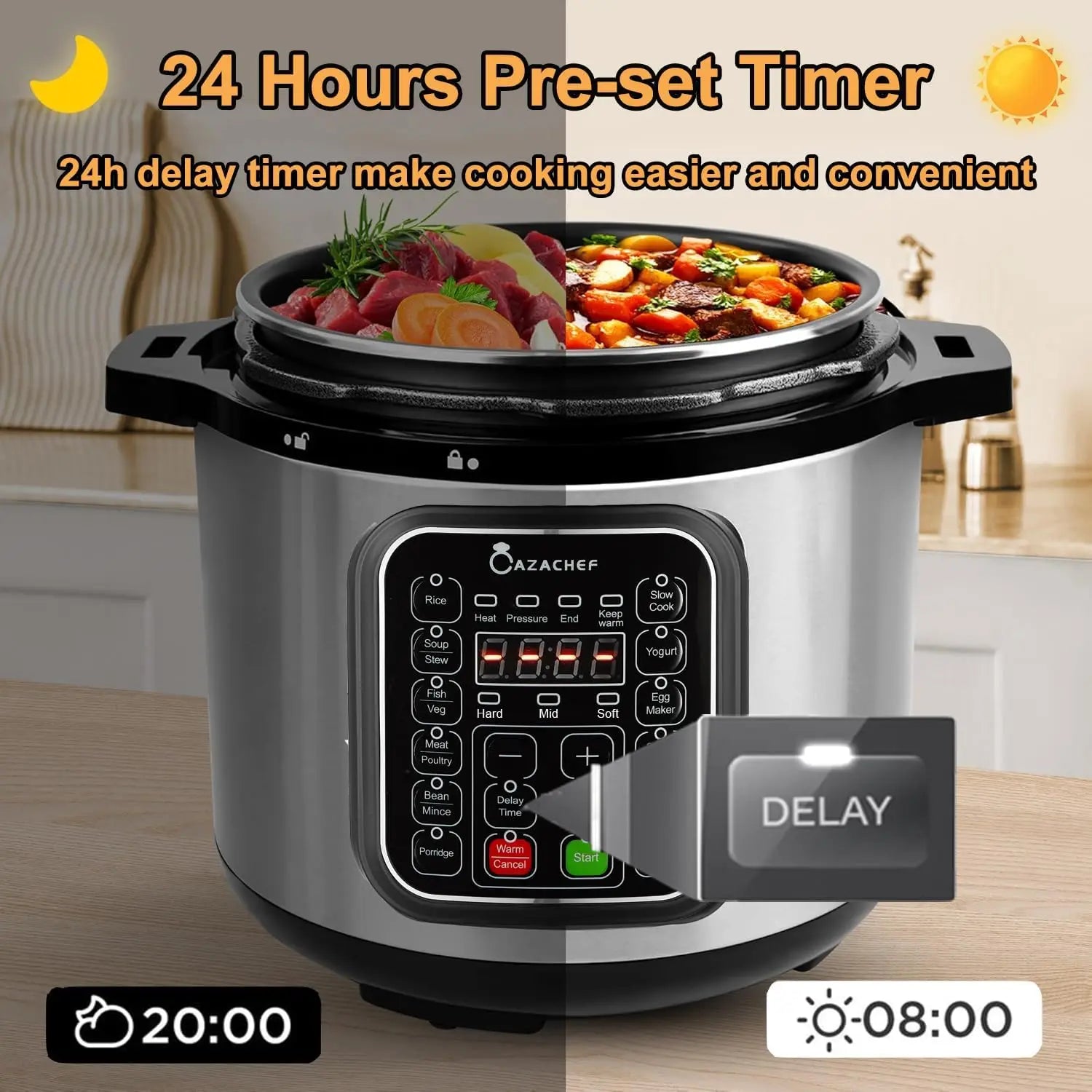 8qt Stainless Steel Pressure Cooker, 14-in-1 Electric Rice Cooker & Slow Cooker, LED Multifunction Steamer & Food Warmer