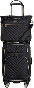 20" Expandable 8-Wheel Carry-On Suitcase & Matching 15" Laptop Tote Bag, Black - Durable Travel Bundle