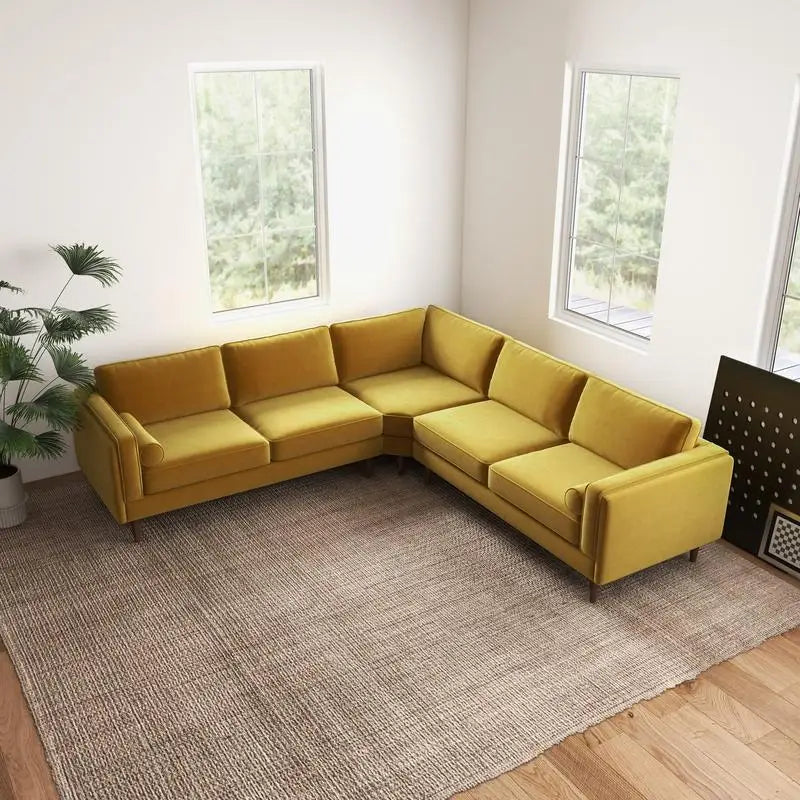 Amber Yellow Velvet Corner Sectional SofaNew Title: "Velvet Corner Sectional Sofa in Amber Yellow - Comfortable and Stylish