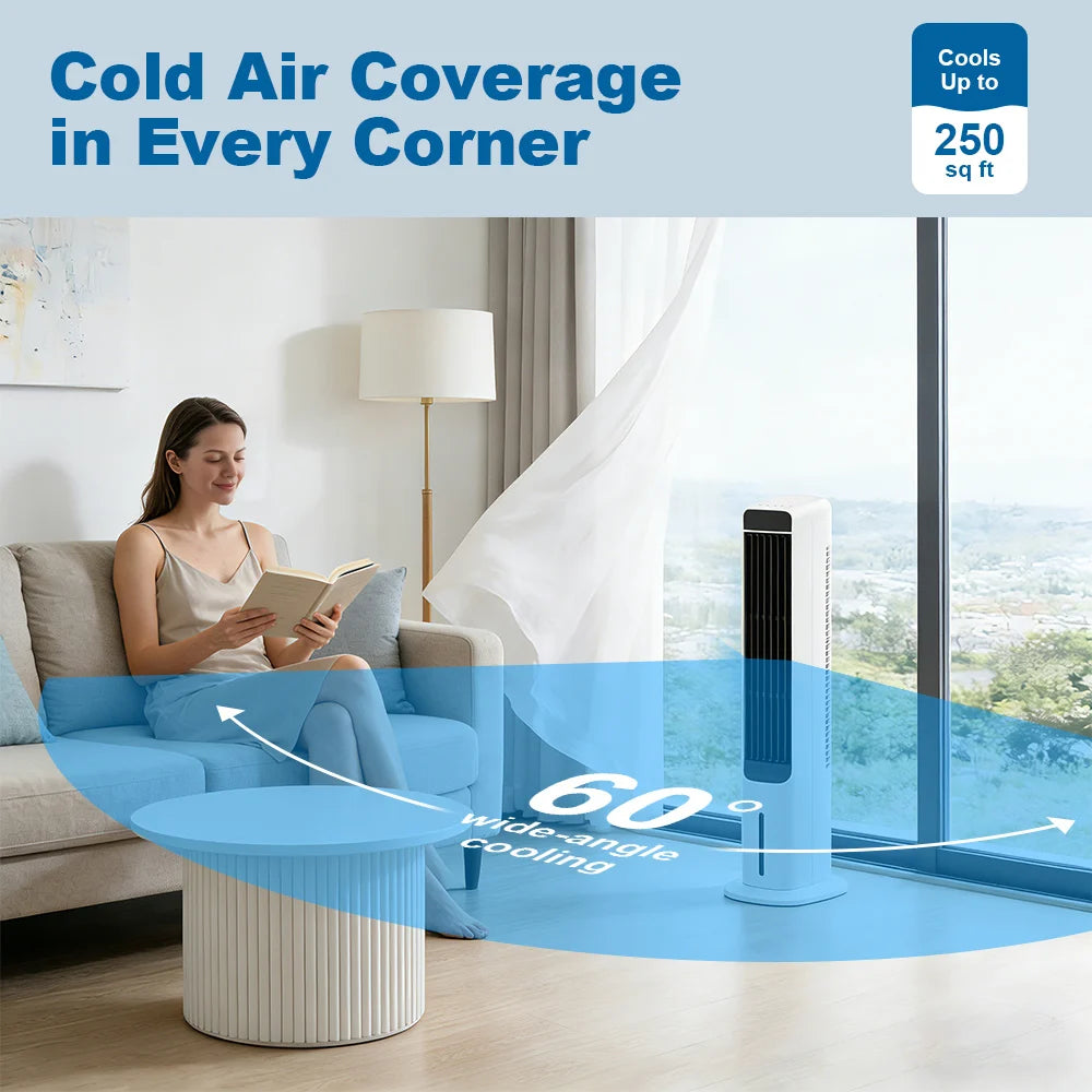 Windowless Portable Air Conditioner 41-In Cooling Fan that Blow Cold Air 3in1 Tower Fan with Remote 120°Oscillation Swamp Cooler