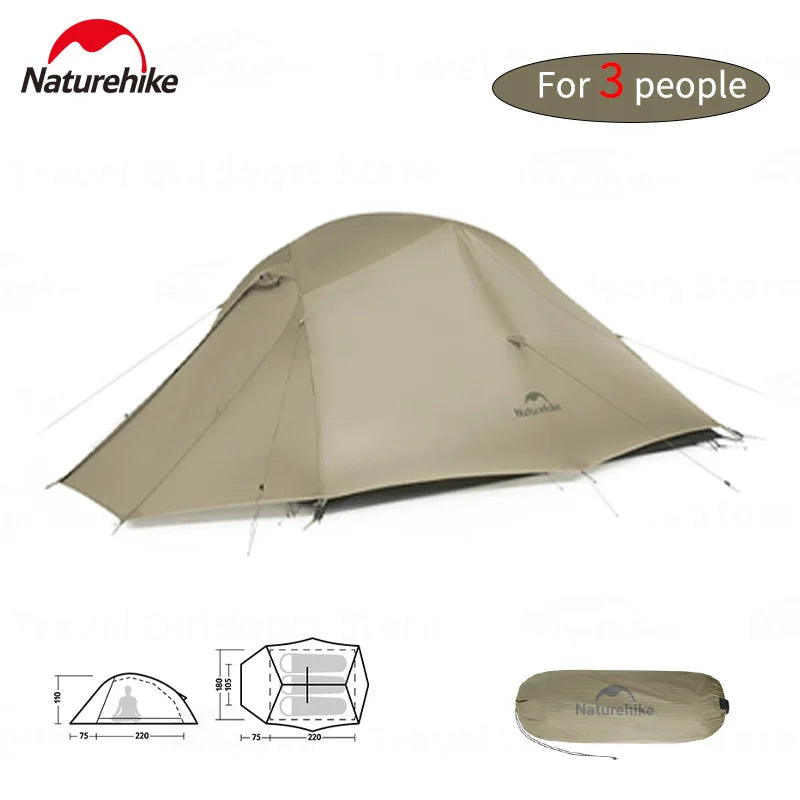 Naturehike Cloud Up Pro Hiking Tent Portable Outdoor Camping Tent 20D Nylon Waterproof Windproof Lightweight Tent for 3 Person