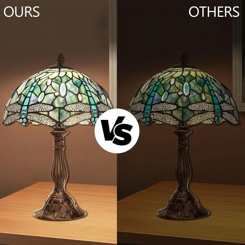 Vintage 18'' Stained Glass Table Lamp for Bedroom or Living Room, Includes LED Bulb (2700K E26)