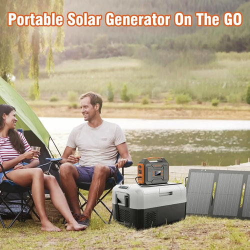 300W Portable Solar Generator with Foldable 60W Panel, 280Wh Battery Pack, Pure Sine Wave AC Outlet for Camping RV Outdoor Use