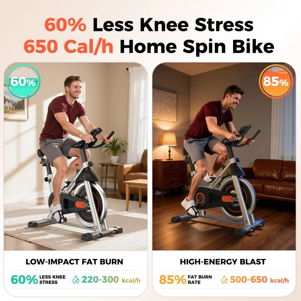 Silent Indoor Bike Home Exercise Equipment Adjustable Spin Bike with Comfort Seat for Cardio Training
