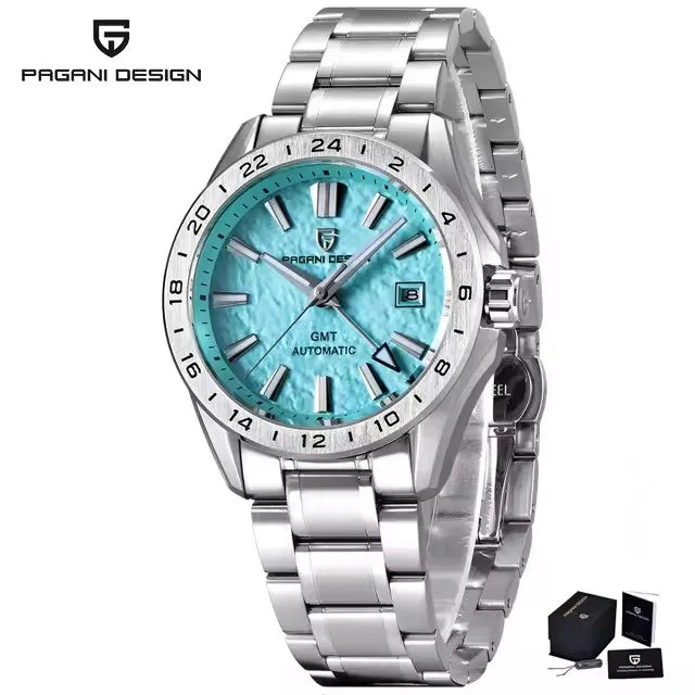 PAGANI DESIGN 39MM New GMT Sky blue dial Luxury Men Mechanical Watch Water Resistance Sapphire Glass Automatic watches for men