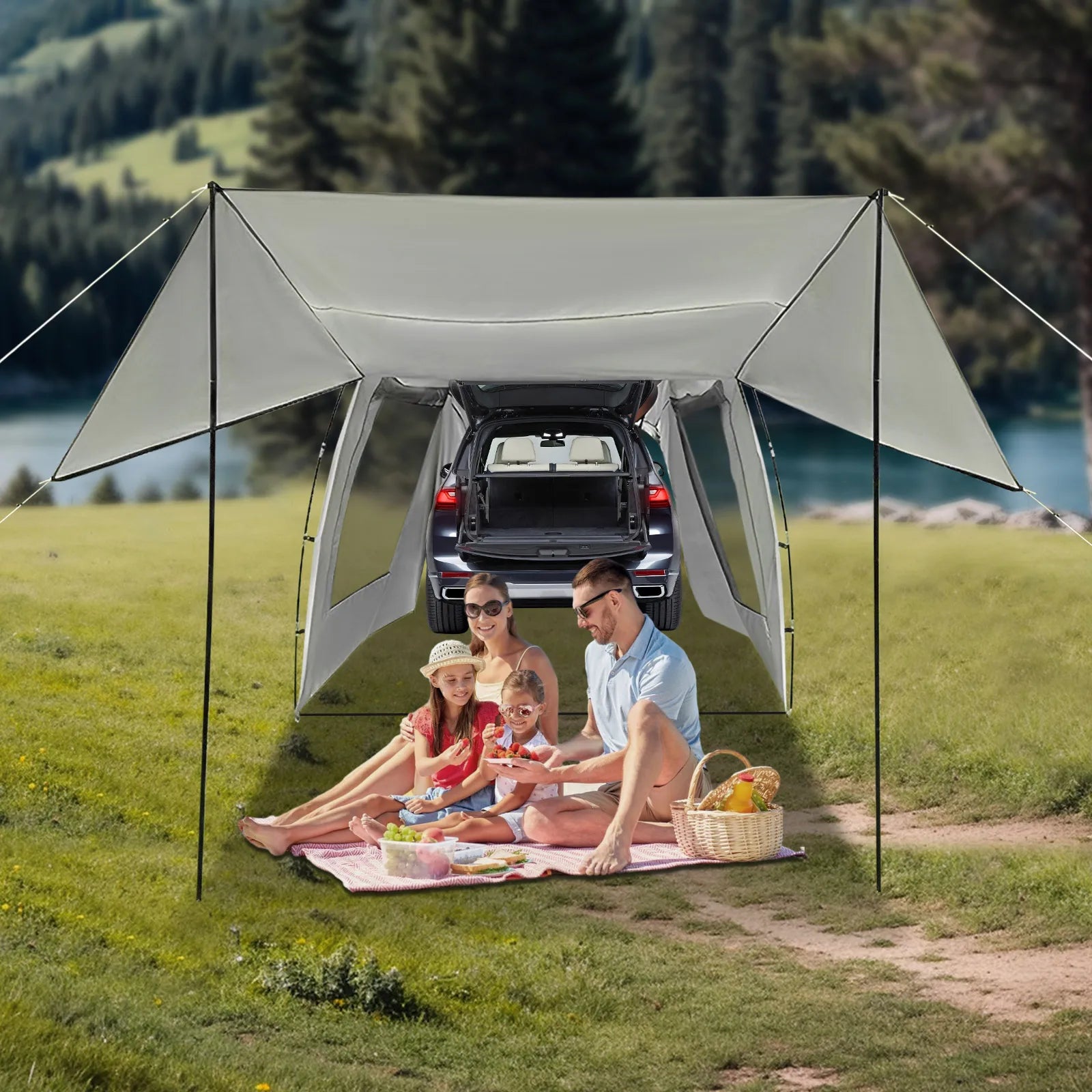 Car Box Docking Tent Camping Family Dome Tent Sunshade PU3000 Waterproof & UV40 Sun Protection 9.35x7.87ft Spacious Shelter