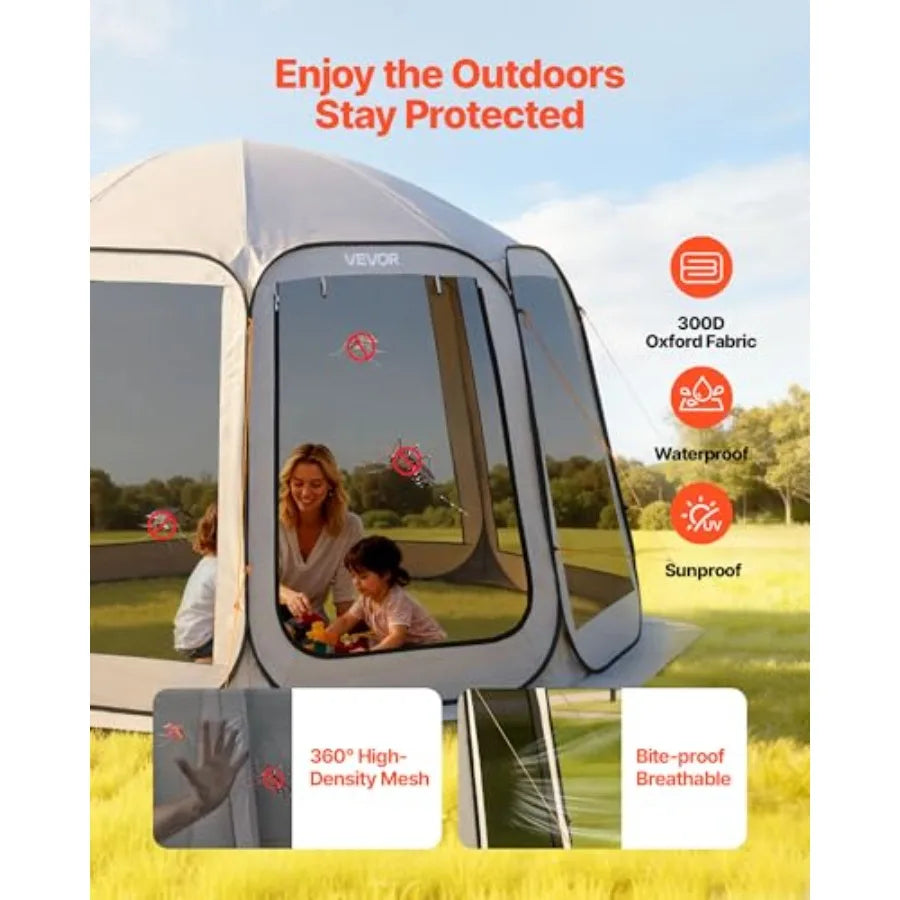12 x 11 ft Pop up Screen House Tent 10-12 Person Screen Gazebo w/Carry Bag Netting Sides and Ground Stakes Quick Setup Screened