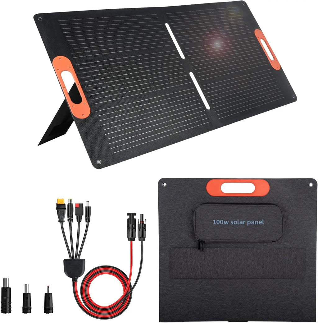 100W Portable Solar Panel for Power Station Generator, Foldable with MC4 Output and 3-in-1 DC Connector, High Efficiency for