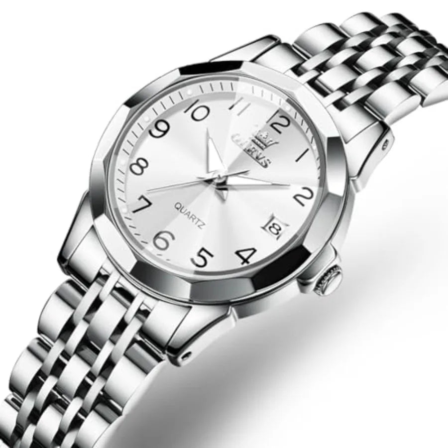 OLEVS Womens Watch Classic Dress Number Female Watches for Ladies Analog Quartz Stainless Steel Waterproof Lumius Day Date Two