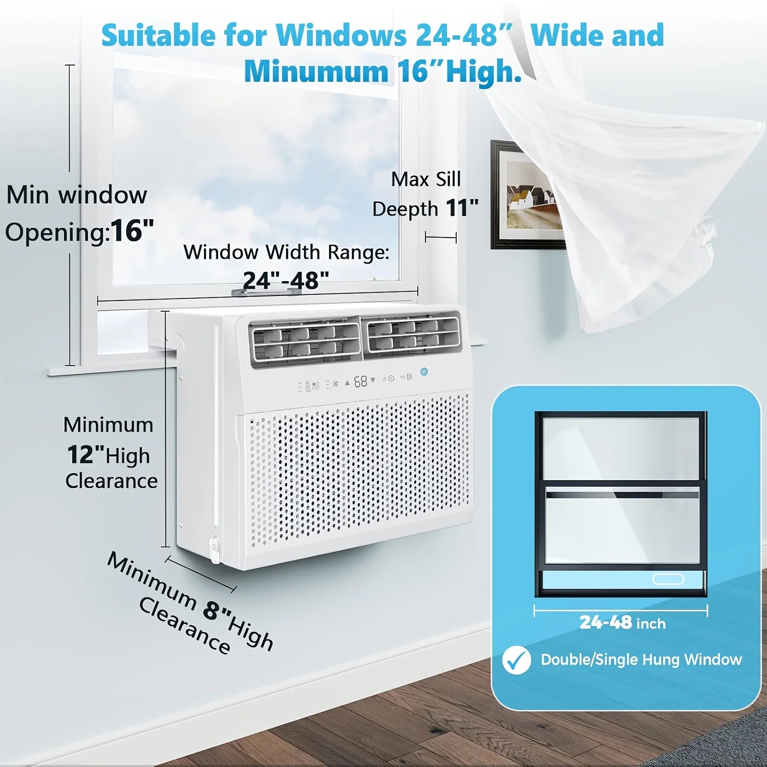 12, 000 BTU/10, 000 BTU Window Air Conditioners, U-Shaped Air Conditioner Window Unit Cools Up To 550 Sq. Ft, 6 Modes 24H Timer