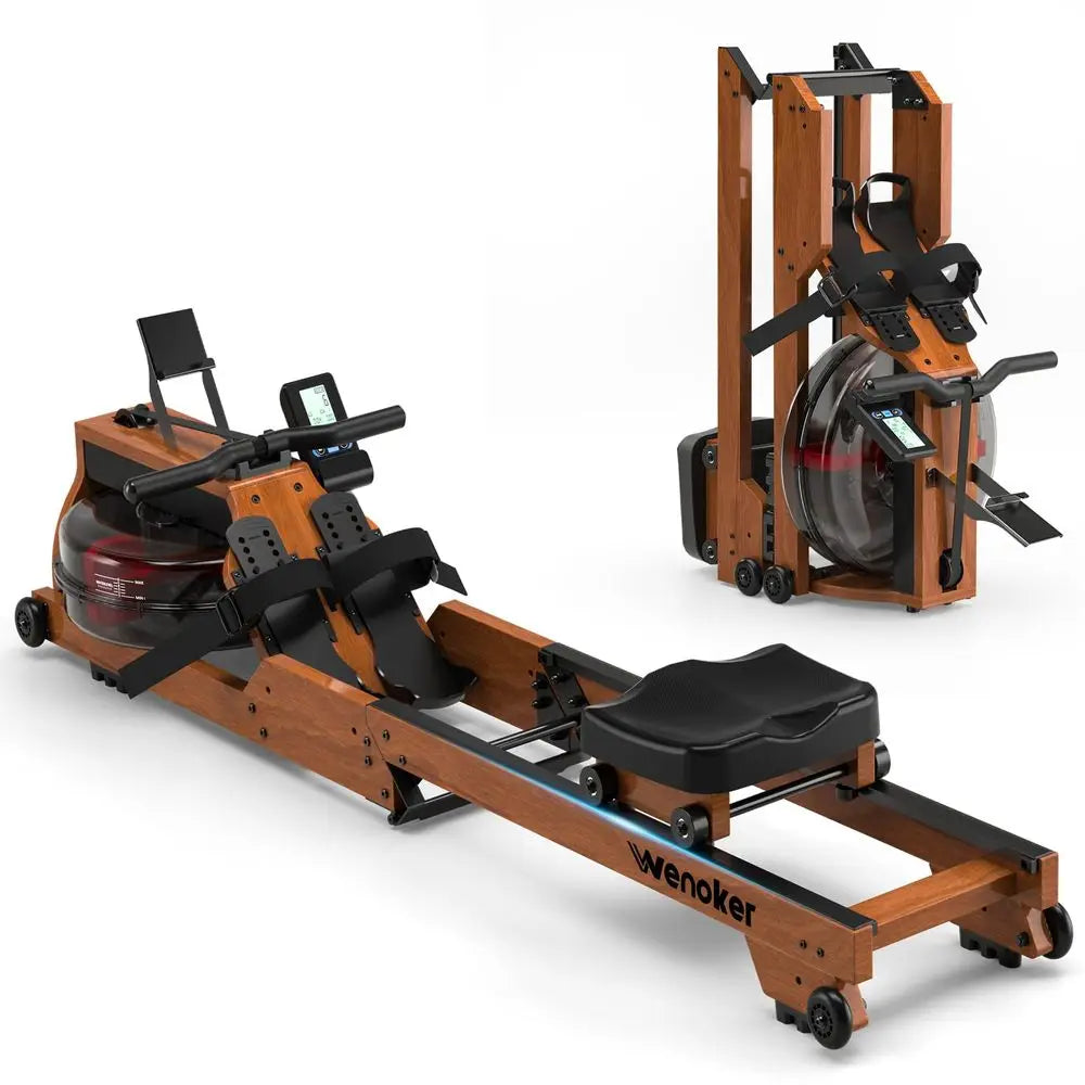 Rowing Machine for Home Use, Wooden Foldable Rower Machine with Dedicated Monitor amp Bluetooth APP, Large Water Tank amp Comfo