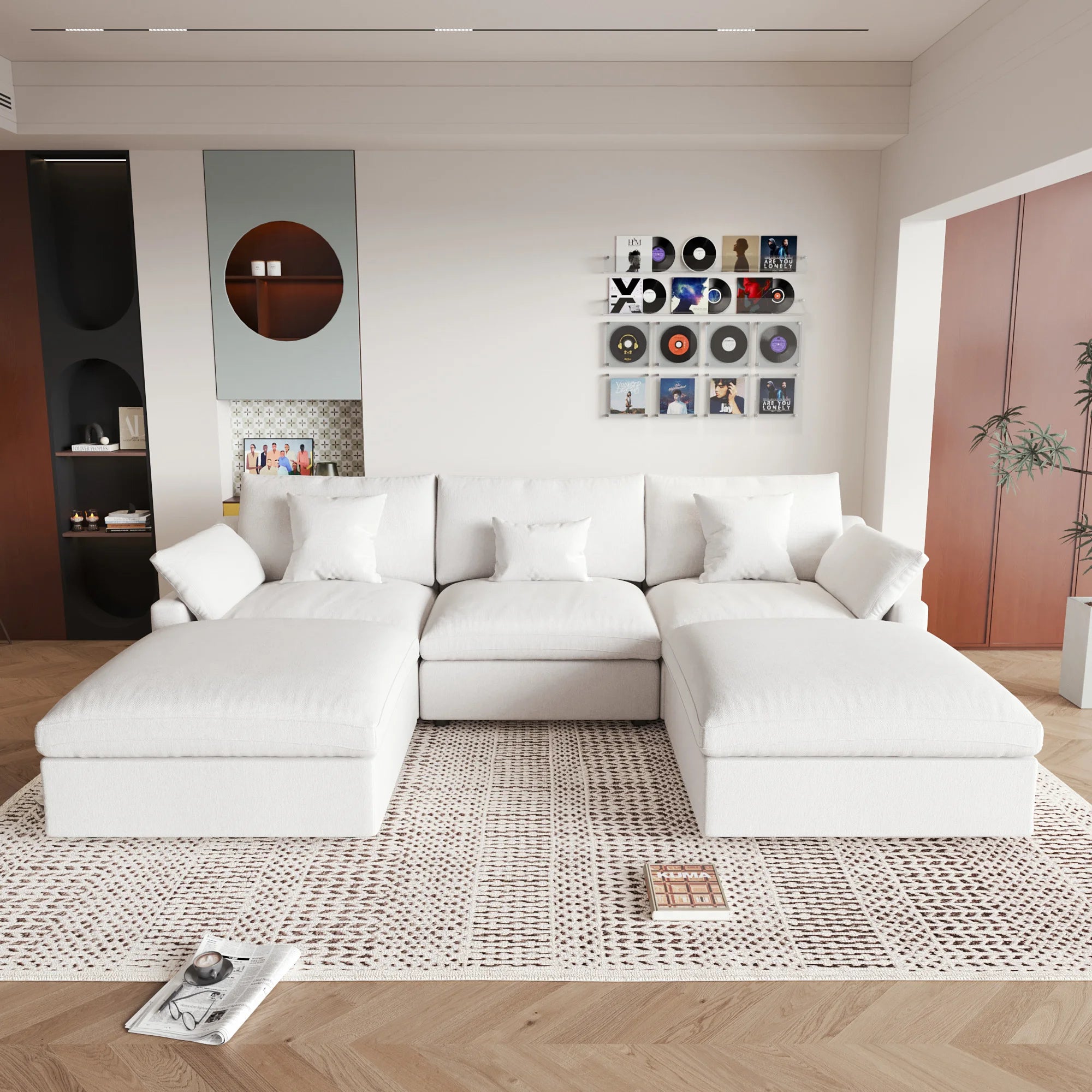 Comfy Cloud Couch 120''  Modern Sectional Sofa for Living Room Down Filled Couch with Ottoman U Shaped 5 Seater Convertible Sofa