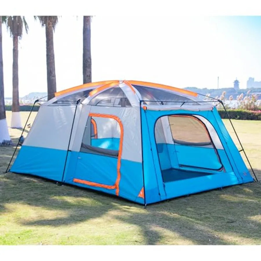 Extra Large Tent 6101214 Person StyleB Family Cabin Tents with 2 Rooms 3 Doors and 3 Windows Featuring Mesh Panels Straight Wal