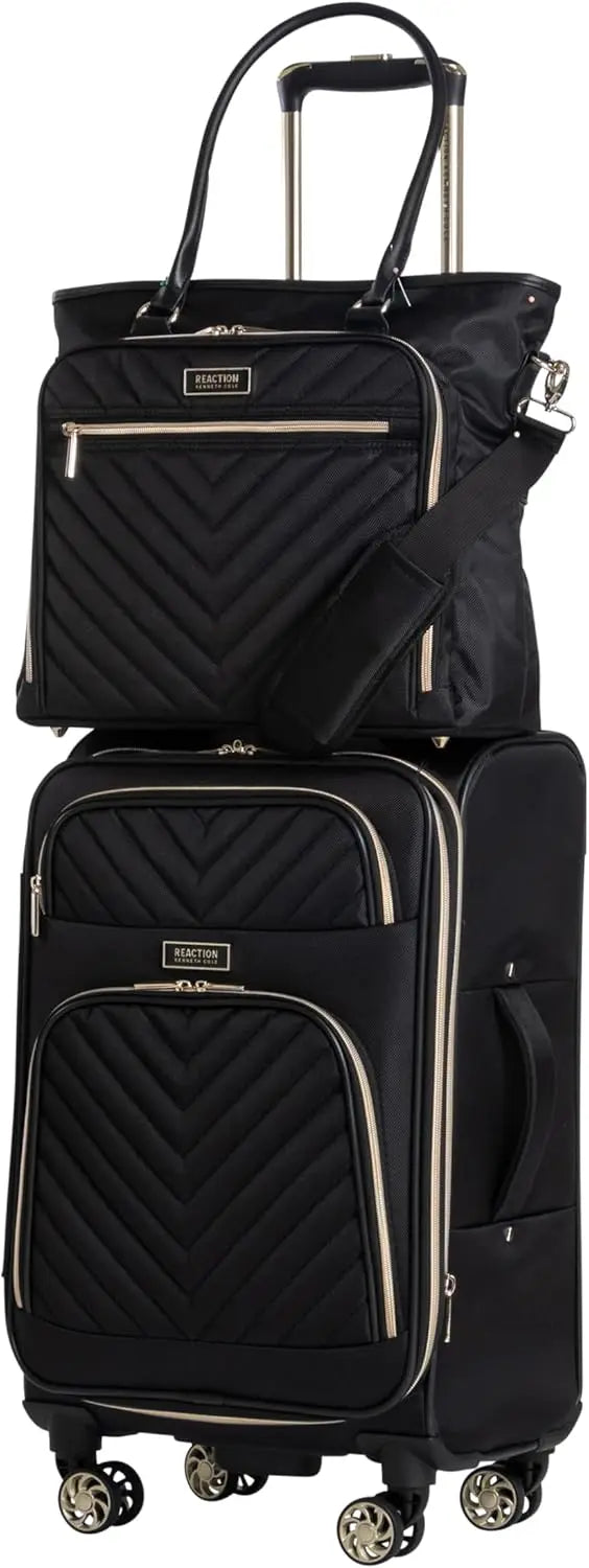 20" Expandable 8-Wheel Carry-On Suitcase & Matching 15" Laptop Tote Bag, Black - Durable Travel Bundle