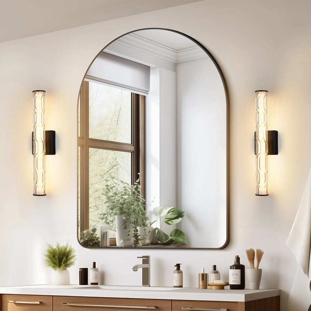 2 pack Modern Ribbed LED Wall Sconce, 360-Degree Full Lighting LED Wall Light with 3 Color Temperatures & Dimmable Function