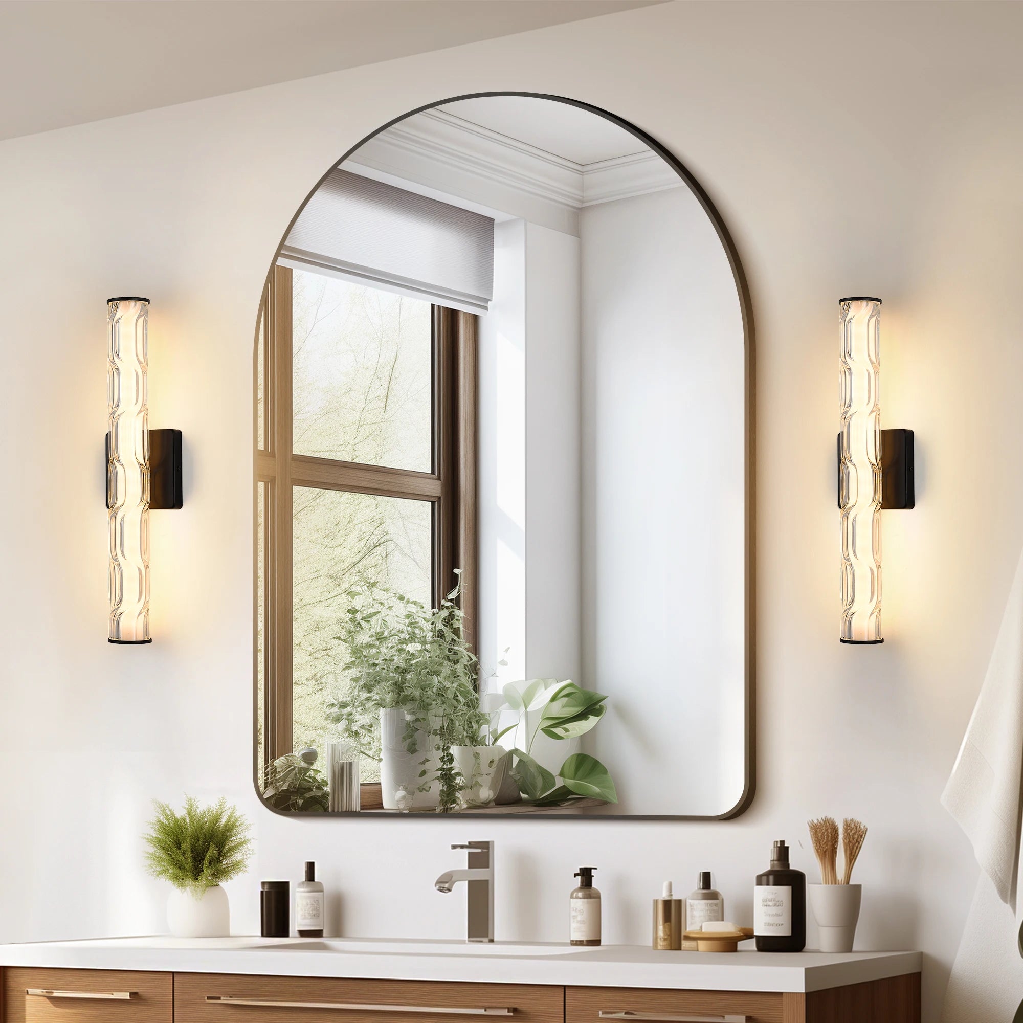 2 pack Modern Ribbed LED Wall Sconce, 360-Degree Full Lighting LED Wall Light with 3 Color Temperatures & Dimmable Function