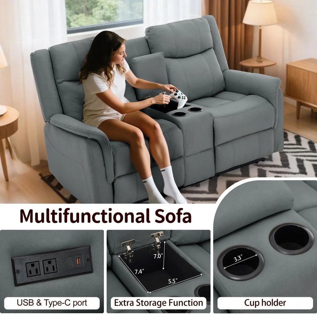 Korser 2-Seater Loveseat Recliner, Reclining Sofa with USB Ports, Cup Holders for Home Theater