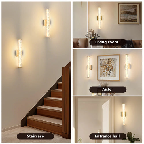 2 pack Modern Ribbed LED Wall Sconce, 360-Degree Full Lighting LED Wall Light with 3 Color Temperatures & Dimmable Function