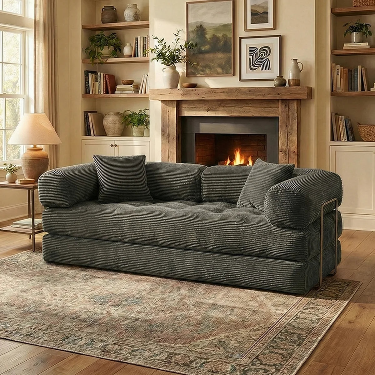 Queen Size Futon Sofa Bed 79' Convertible Couch 4-in-1 Folding Corduroy Boneless Sleeper Loveseat for Living Room