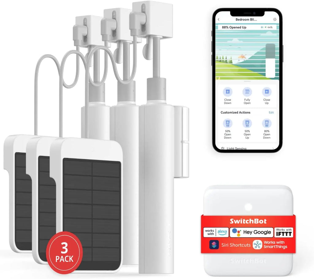 Smart Electric Motorized Blinds Kit with WiFi Remote, Solar Powered, Alexa/Google/Siri Compatible, Light Sensing & Group Control