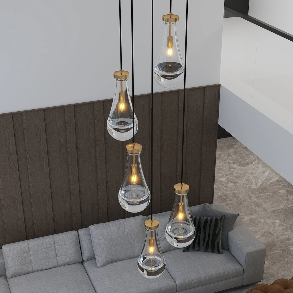 5 Light Cluster Pendant Lights, Black High Ceiling Chandeliers Adjustable, Living Room Pendant Light, Foyer Chandeliers