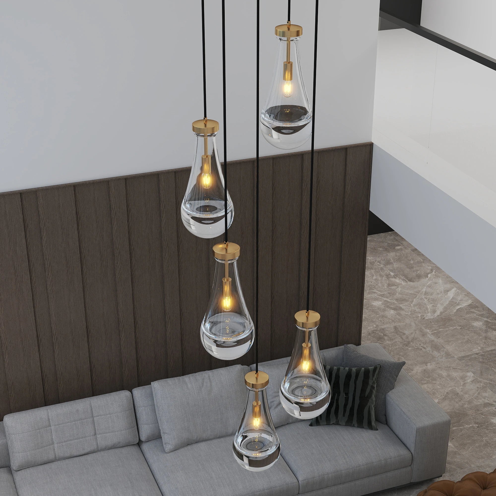5 Light Cluster Pendant Lights, Black High Ceiling Chandeliers Adjustable, Living Room Pendant Light, Foyer Chandeliers