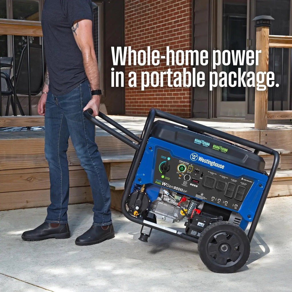 12500W Dual Fuel Portable Generator with Remote Start, Transfer Switch Ready for Home Backup